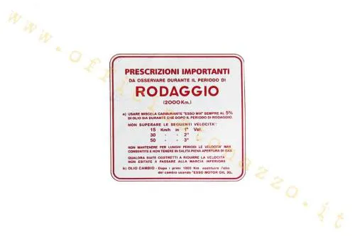 Adhesivo Vespa «Rodaggio 5 %» - 3 marchas rojo