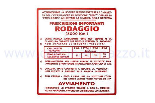 Adesivo Vespa "Rodaggio 5%" - 4 marce rosso