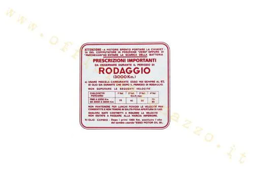 Adesivo Vespa "Rodaggio 6%" - 4 marce, rosso