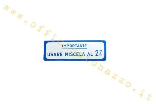 Adesivo blu grande Importante usare miscela al 2% per Vespa 125 VNB1-VNB6, 150 VBA1, VBB1-VBB2 e GL VLA1 compatibili.