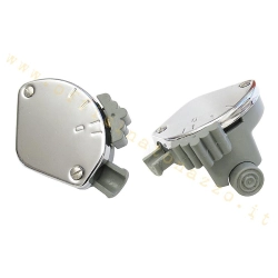 Devioluci grigio con coperchio cromato e due scatti per Vespa 125 V15T e V30T-V33T. Confrontare contatti e funzioni prima del montaggio.