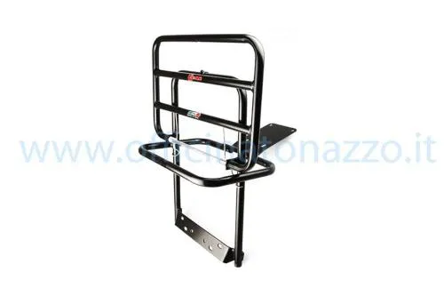 Portapacchi posteriore Faco nero con piano ribaltabile 37 x 24 cm per Vespa PX e PE 125, 150 e 200, Arcobaleno e versioni a disco.