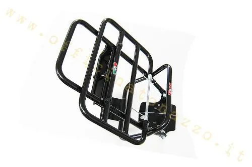 Portapacchi posteriore Faco 0202 nero in ferro con portaruota per Vespa 50, 50 Special, Primavera ed ET3. Peso indicativo 1,4 kg.