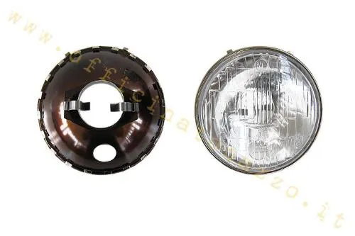 Fanale anteriore SIEM COD.104 in vetro da 115 mm, completo di portalampada BA20d e BA15s per Vespa 50/90 SS, Primavera, ET3 e Super.
