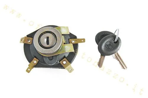 Commutatore di accensione SIEM a quattro collegamenti, con chiave ovale marchiata, per Vespa ET3, Rally seconda serie e modelli P/PX senza batteria compatibili.