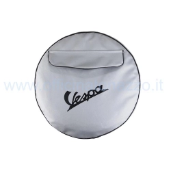 Grey spare wheel cover with black Vespa lettering and document pocket for 8" rim