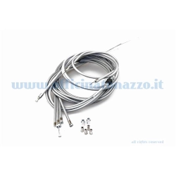 Kit cavi e guaine grigie autolubrificanti per Vespa PX Arcobaleno con freno anteriore meccanico e registro incluso.