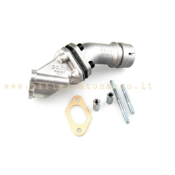 Collettore monolamellare Polini Ø19 mm a due fori per Vespa 50 Special, Primavera ed ET3, con innesto rigido per carburatori compatibili.