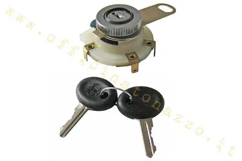 Commutatore SIEM 160743 con chiave ovale e quattro collegamenti per Vespa 200 Rally seconda serie, ET3 e P/PX compatibili senza batteria.