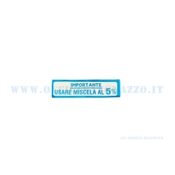 Adesivo Vespa "Importante usare miscela al 5%", colore azzurro chiaro per Vespa fino al 1959