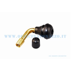 Valvola pneumatico a 90° per cerchi in lega tubeless Vespa, Lambretta e scooter compatibili. Verificare diametro del foro e sede di tenuta.