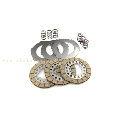 Kit frizione CIF 4018 per Vespa 125 VN1T-VN2T e 150 VL1T-VL3T: 3 dischi in sughero da 96 mm, 3 intermedi in acciaio e 6 molle.