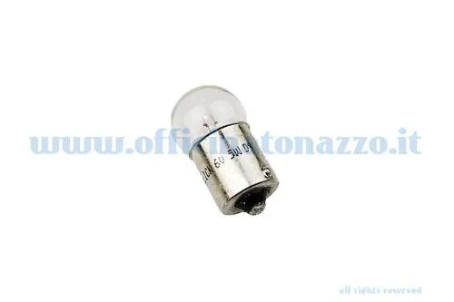 Lampada sferica 6 V 5 W con attacco BA15s unipolare per luci di posizione e posteriori delle Vespa classiche compatibili.