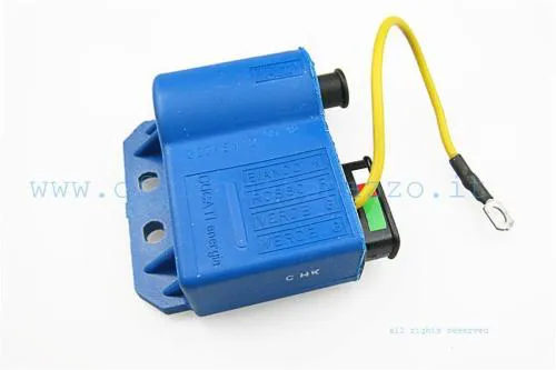 Centralina CDI Ducati Energia 32398112 con bobina AT integrata e riferimento Piaggio 244128, per Vespa PX 125/150/200 ed ET3 compatibili.