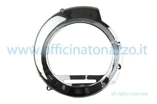 Coprivolano cromato per Vespa Largeframe VNB, VBA, VBB, GT, GTR e Sprint. Verificare sagoma, fissaggi e distanza dalla ventola.