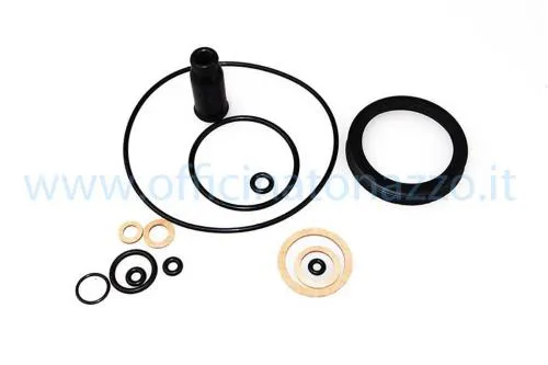 Serie guarnizioni e O-ring Dell'Orto per un carburatore PHBH/PHBL compatibile, con cuffia cavo. Verificare la variante: FS/FD e alcuni PHBL usano kit diversi.