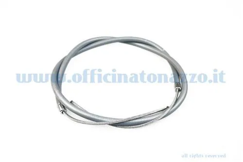 Cavo completo freno posteriore con guaina liscia da 3 mm x 80 cm e terminale senza occhiello. Verificare percorso, attacchi e misure originali.