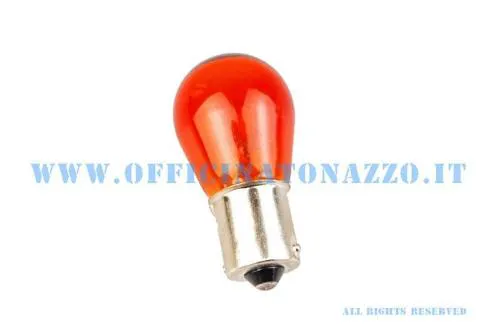 Lampadina arancione 12 V 21 W con base BA15s e pioli paralleli per frecce Vespa PX e T5 compatibili. Confrontare il portalampada prima dell'acquisto.