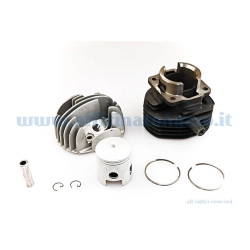 Gruppo termico DR KT00049 in ghisa: 74,6 cc, alesaggio 47 mm, corsa 43 mm, 10 travasi, pistone bifascia e testa inclusa.