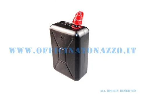 Tanica carburante Hünersdorff da 2 litri in HD-PE nero, per benzina, gasolio ed E10, con beccuccio rosso integrato e bocchettone da 18 mm.