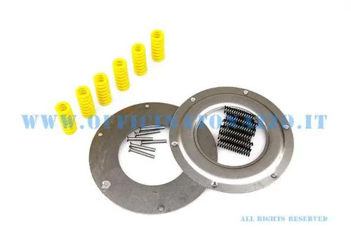 Kit revisione parastrappi DRT a 12 molle rinforzate per primarie standard Z65 e Z68 di Vespa Largeframe, completo di chiodini da ribattere.