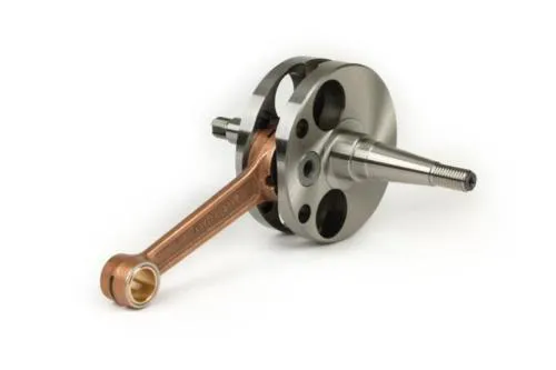 Albero motore Mazzucchelli tipo originale, corsa 54 mm e cono 17 mm, per Vespa 125 VM2, VN1 e VN2. Sedi cuscinetti 25 mm e paraoli 20 mm.