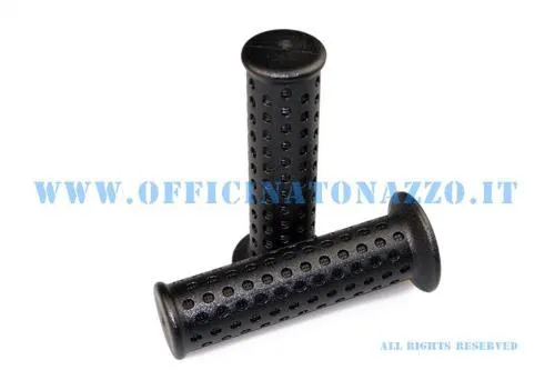Coppia manopole Domino nere da 118 mm, terminali chiusi, per Vespa 50 FL, HP e V compatibili. Riferimento Piaggio 274489.