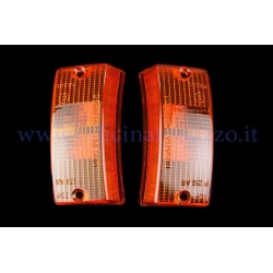 Coppia lenti frecce anteriori arancioni CIF RP275/CP per Vespa PX, PE e T5. Corpi luminosi destro e sinistro, senza basi e lampadine.