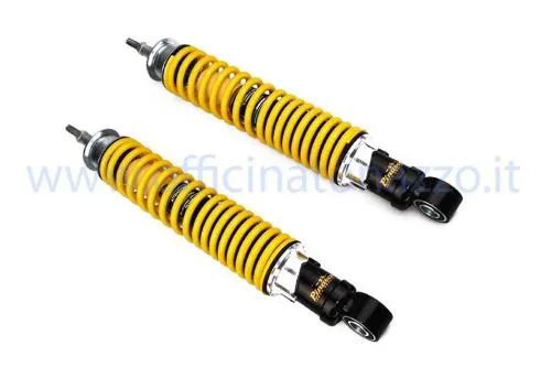 Pair of Pinasco adjustable rear shock absorbers Vespa GT125/150/200 - GTS 250 - Super 300. Spring colour: yellow. Pair of shock absorbers (2 pcs) Pinasco adjustable rear shock absorber. Spring colour: yellow. This item is suitable for the following model