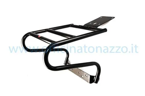 Portabaule posteriore Faco 9285 nero per Vespa PX e PE, predisposto per fissare un bauletto mediante una piastra compatibile, anche per sistemi SHAD.