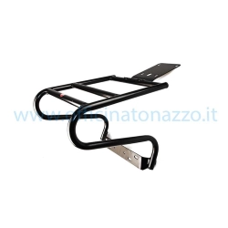 Portabaule posteriore Faco nero per Vespa PX e PE, predisposto per il fissaggio di un bauletto tramite piastra compatibile.