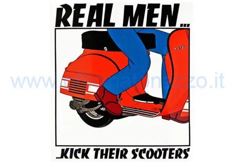Adhesivo Vespa «real men kick their scooters!», l=85 mm, w=98 mm