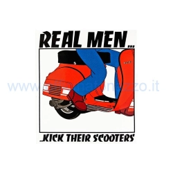 Adesivo Vespa "real men kick their scooters!", l=85mm, w=98mm