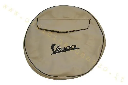 Ivory spare wheel cover with Vespa logo and document pocket for 8" rims