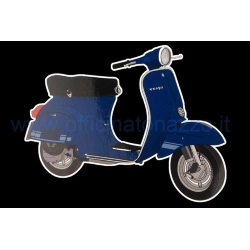Adesivo blu con grafica Vespa ET3/Primavera, misura 105 x 85 mm. Ricambio decorativo per restauro o personalizzazione della Vespa.