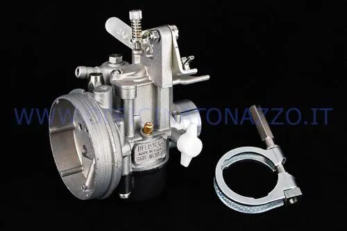 Carburatore Dell'Orto SHB 16/10 F per Vespa PK 50 S e PK 50 XL, con starter a cavo, attacco motore da 19,6 mm e raccordo filtro da 62 mm.