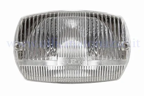 Fanale SIEM rettangolare completo per Vespa 50 Special ed Elestart, con portalampada, cornici, supporto, molle e viti di fissaggio.