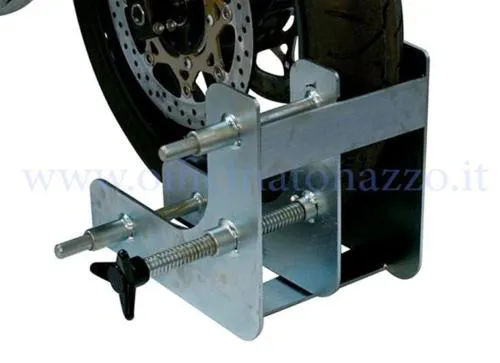 Clamp for lift or workbench for locking front wheel
