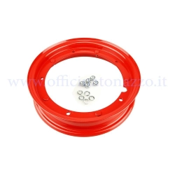 Cerchio RMS 225000013 rosso in acciaio, scomponibile, misura 2.10×10 per pneumatici con camera d'aria 3.00-10 e 3.50-10 su Vespa compatibili.