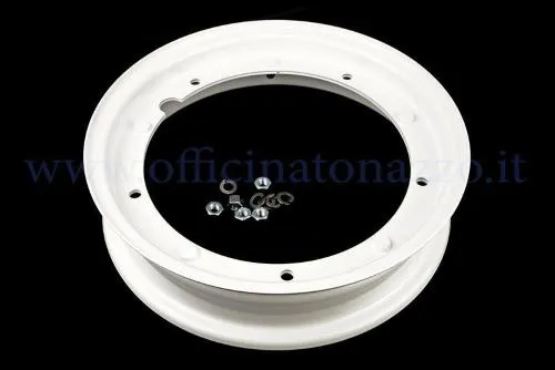 Cerchio RMS 225000015 in acciaio bianco, scomponibile 2.10-10, per Vespa 50, ET3, PK e PX compatibili. Equivalente Piaggio 084631.