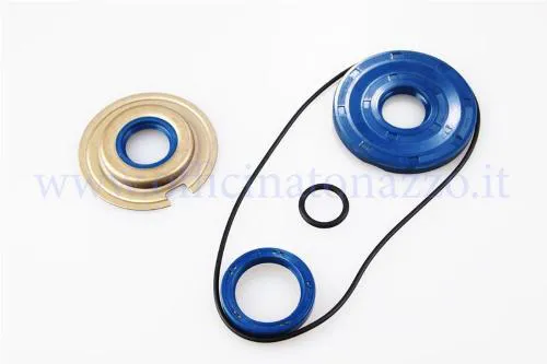 Kit paraoli CIF 6648-C con tenute Corteco 20x62x6,5, 20x40x6FG e 27x37x7 per motori Vespa Largeframe compatibili.