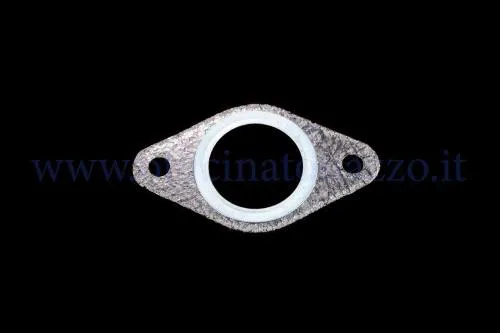Guarnizione scarico CIF 6237 per Vespa PK 125 e PK 125 XL: foro 27,3 mm, esterno 40 mm, spessore 1,5 mm e interasse M6 56,2 mm.