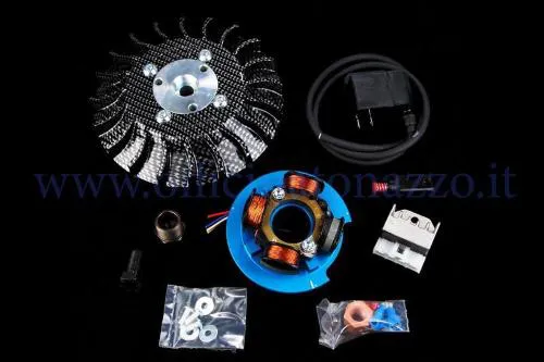 Accensione Parmakit anticipo variabile cono 20 - 1,0 kg con volano ricavato dal pieno per Vespa PK XL - ETS - HP - FL (ventola carbon look)