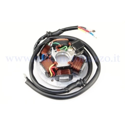 Statore elettronico 6 V a 5 bobine e 7 cavi per Vespa 125 Primavera ET3 VMB1T fino al telaio 112522. Riferimento Piaggio 186974.