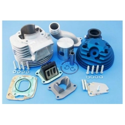 Parmakit Challenger Puffo 130 cc per Vespa Smallframe: alluminio Ø57, corsa 51 mm, lamellare diretto a 4 petali e collettore Ø25.