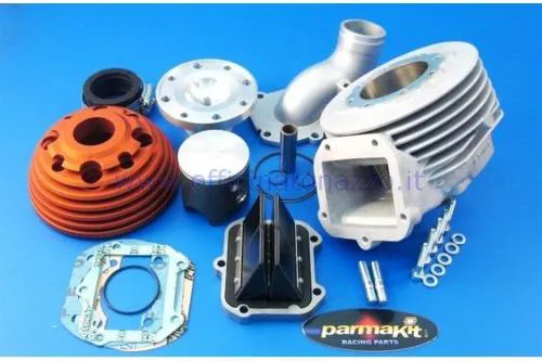 Cilindro Parmakit 135cc SP W-Force Ø58 biela 105 en aluminio, aspiración laminar al cilindro, bujía central con cabeza mecanizada en el cuerpo para Vespa Primavera - ET3