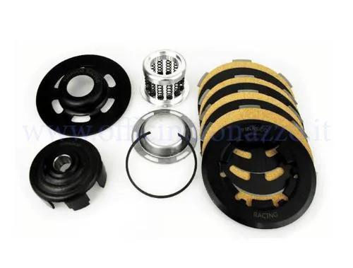 Frizione completa Pinasco Power Clutch 25090721 a 12 molle e 4 dischi per Vespa 50, 90, Primavera, ET3, ETS e PK compatibili.
