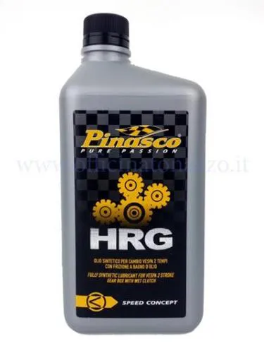 Pinasco HRG 25251011: confezione da 12 flaconi da 1 litro di olio cambio Full Synthetic SAE 30 per trasmissioni e frizioni Vespa 2T compatibili.