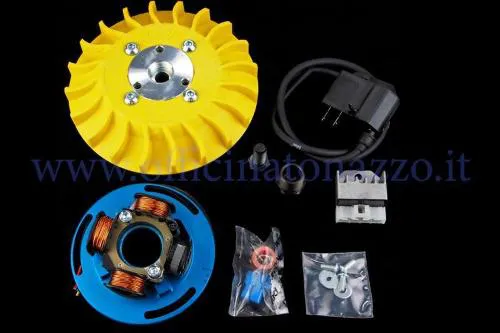 Parmakit variable advance ignition cone 20 - 2.2 kg with flywheel machined from solid for Vespa PX 125/150/200 - PE200 - Rally 200 with Ducati ignition (yellow fan)