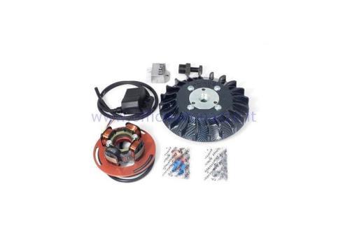 Accensione Parmakit anticipo variabile cono 20 - 1,5 kg con volano ricavato dal pieno per Vespa PX 125/150/200 - PE200 - Rally 200 con accensione Ducati (ventola carbon look)